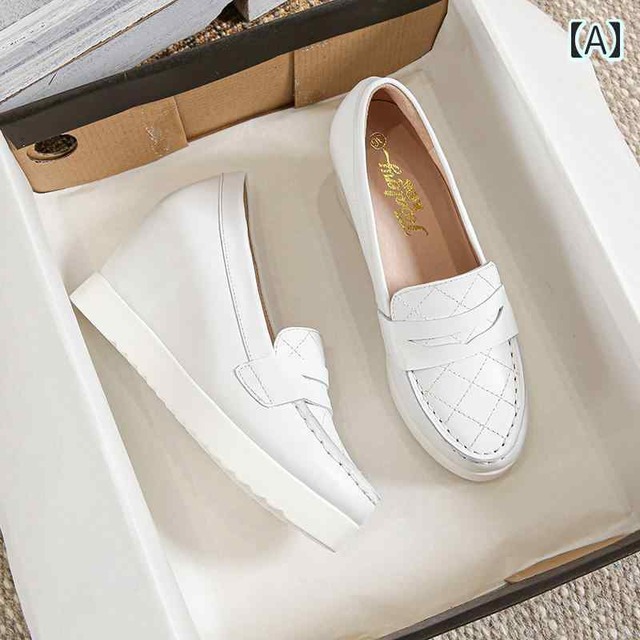 ウェッジソール ローファー パンプス 黒 白 かっこいい 韓国系 本革 厚底 スリッポン シューズ レディース ブラック ホワイト 格子状 チェック柄 レトロ 高級感 革靴 柔らかい 無地 モノトーン クール 学生 通学 こなれ感 ハイヒール 個性的