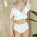 ビキニ レディース 水着 体型カバー 水着 オフショルダー エロい フリル 韓国 着痩せ クロスデザイン ハイウエスト 白 ホワイト ピンク スイムウェア ビーチウエア かわいい