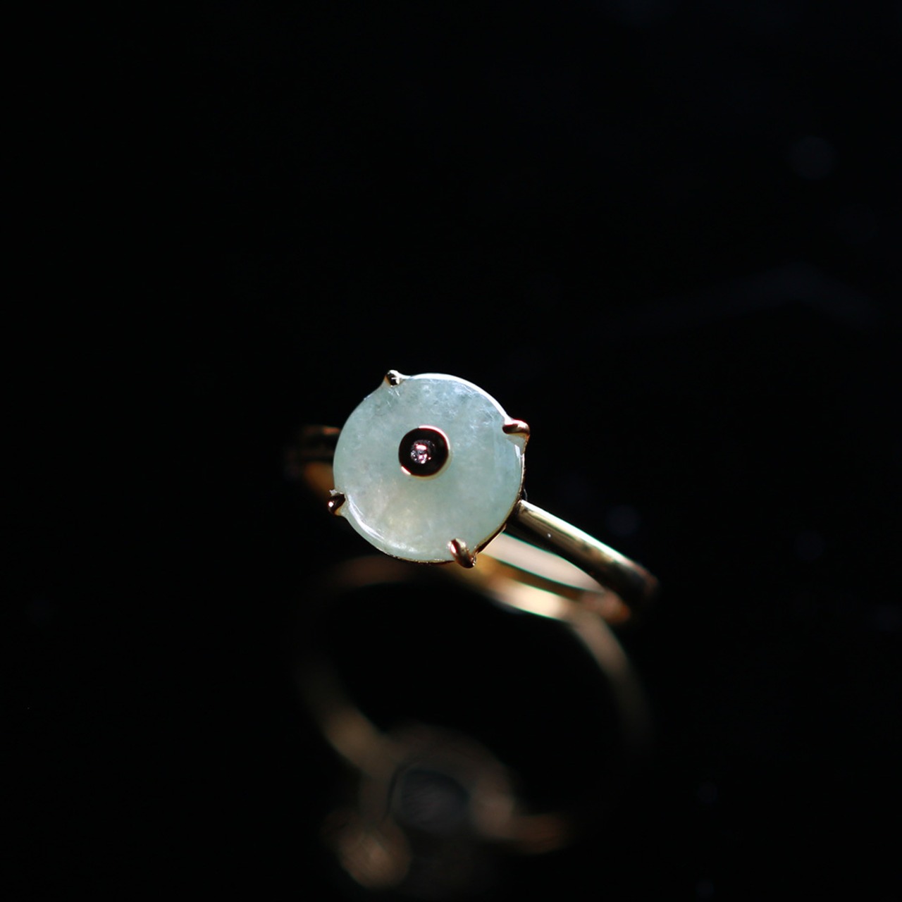 【13号】 K10YG 淡いグリーンの翡翠リング！！coin diamond A貨翡翠 jd_rg1598