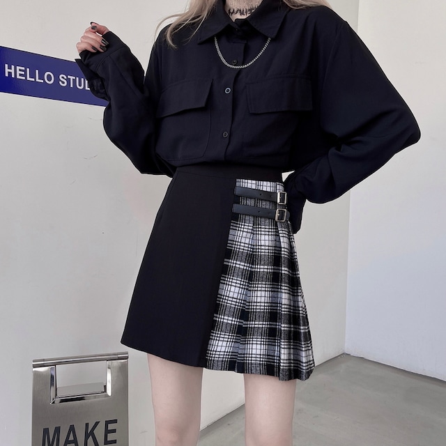 即納 現品限り Ｌサイズ ゴスロリ チェック柄 レトロ プリーツ ミニスカ