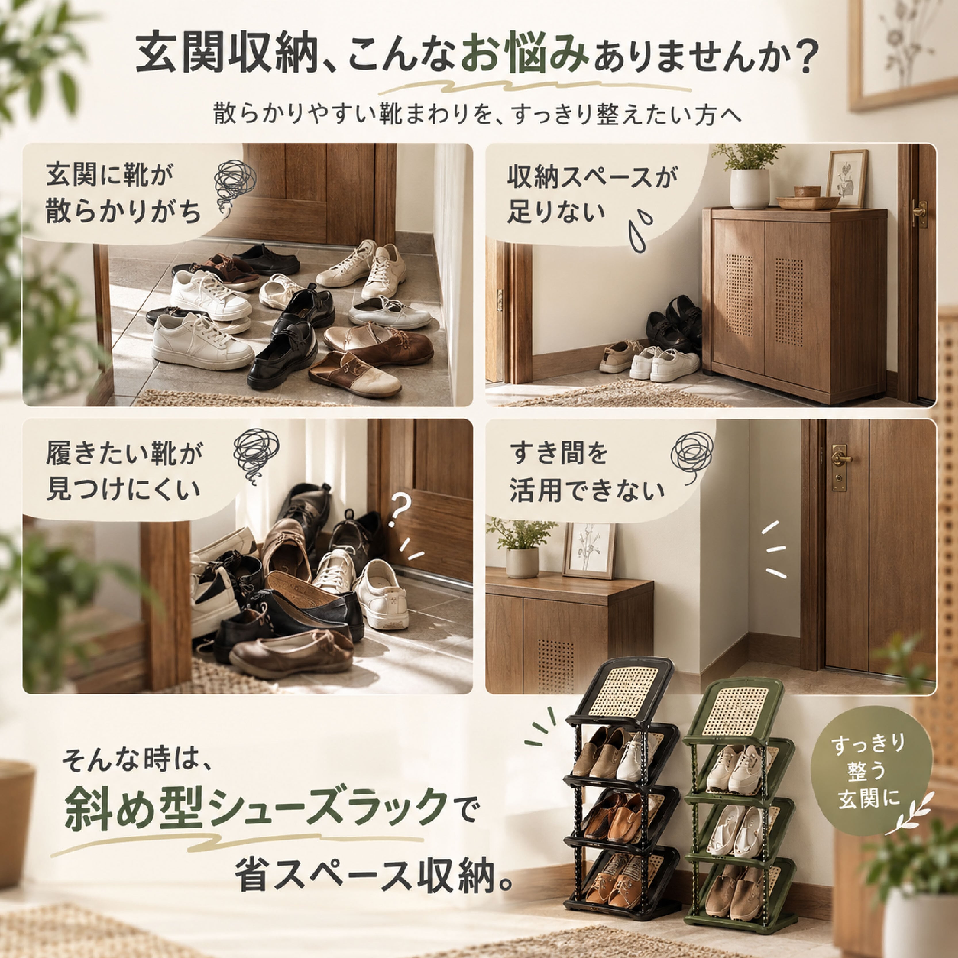 HY 1245 . 斜め型シューズラック 玄関収納 スリム 省スペース 多段 靴