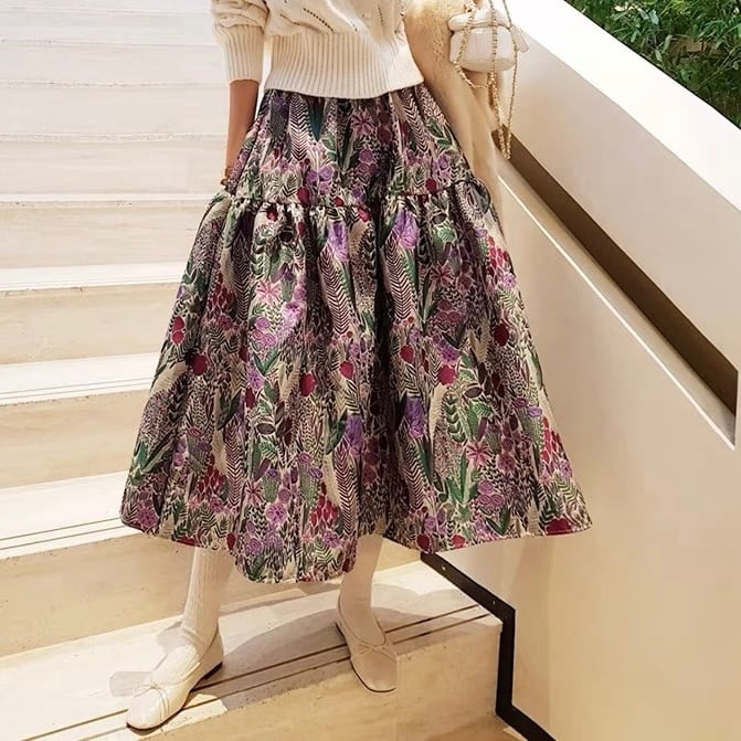 ボタニカル柄フレアスカート 00144