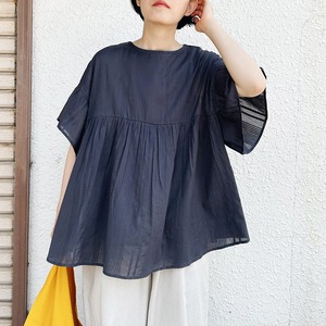 Cotton dobby gather blouse (charcoal)