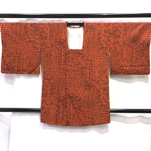 正絹・道行・着物・和装コート・朱地・No.200701-0577・梱包サイズ60