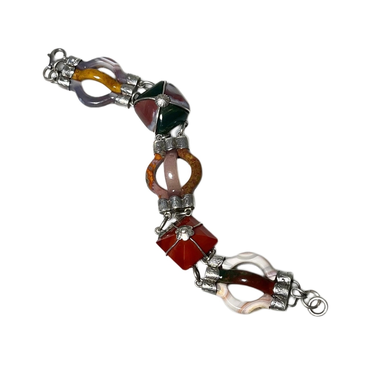 antique victorian multi color scottish agate silver bracelet