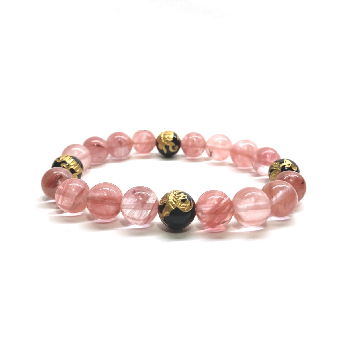 10mm 四神獣金彫オニキス×チェリークォーツ パワーストーン