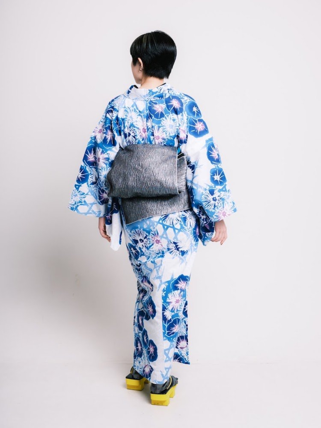 RumiRock　反物　ゆかた「利休朝顔」白地に青紫　[A651]
