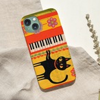 iPhoneケース 黒猫 ピアノ 音楽｜鍵盤楽器 北欧レトロ CAT057
