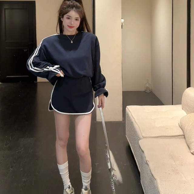 【set】リボン付きパーカー×ミニスカートセット Q6308