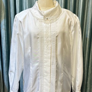 white embroidery pin tuck blouse