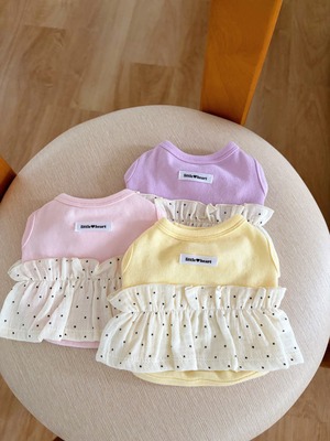 予約/【 Little Heart 】barbie dot frill layered top