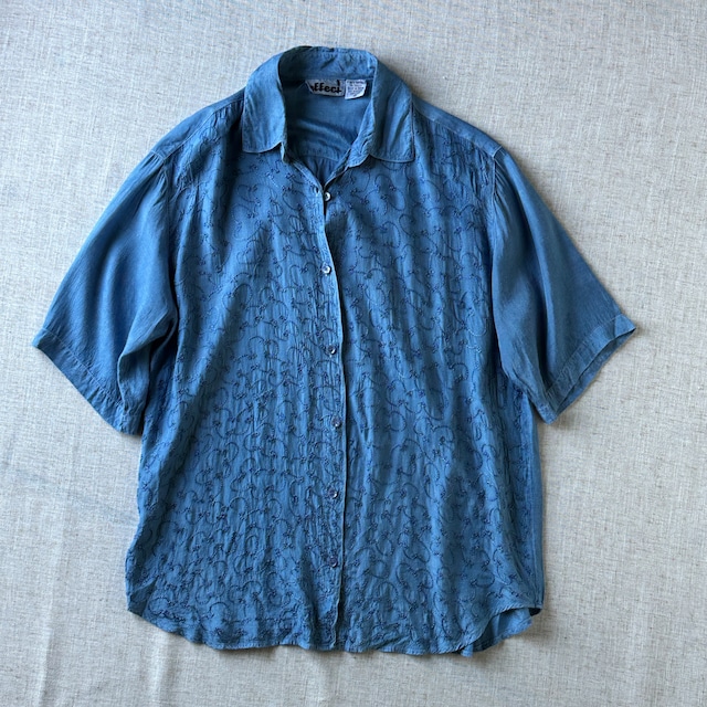 90's Rayon Embroidered Short Sleeve Shirt Unisex M-L