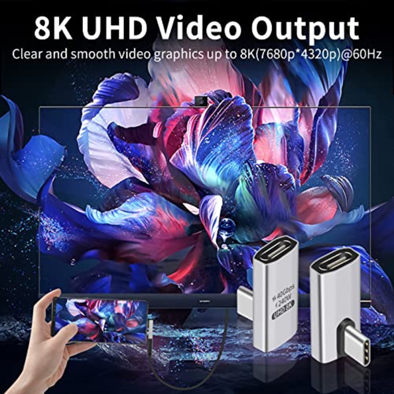 Duttek USB C変換アダプタ l字, USB-C 変換 アダプタ、240W PD急速充電40Gbps Thunderbolt サポート8KビデオタイプCオスメスアダプター240W電力供給対応、ノートパソコン、タブレット、電話用、1個