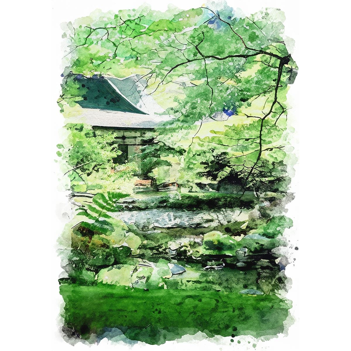絵画(風景画) 日本 京都府 南禅寺 インテリアアート額付き 水彩画 