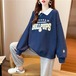 パーカー ゆったりスウェット スウェット あったかルームウェアポロ襟衛衣少女秋中学校高校生学院ゆったり薄手長袖上着