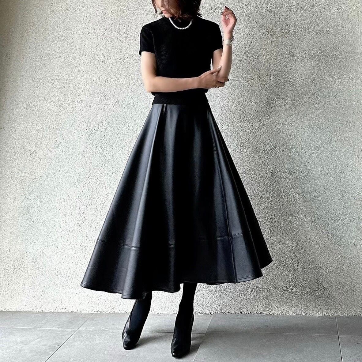 残り僅か！SYSORUS × akko3839 アクアスーティングレザーフレアロング  