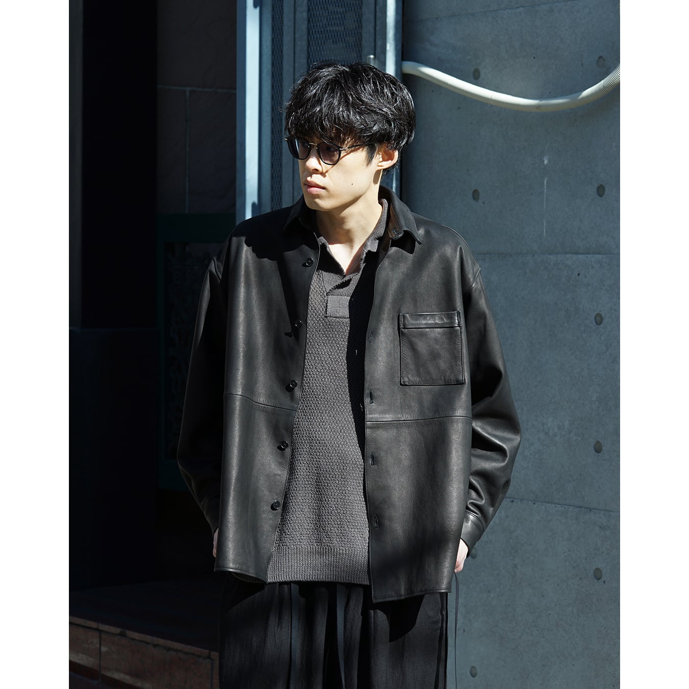 Blanc YM] (ブランワイエム) BL-26S-CLWS Cow Leather Wide Shirt