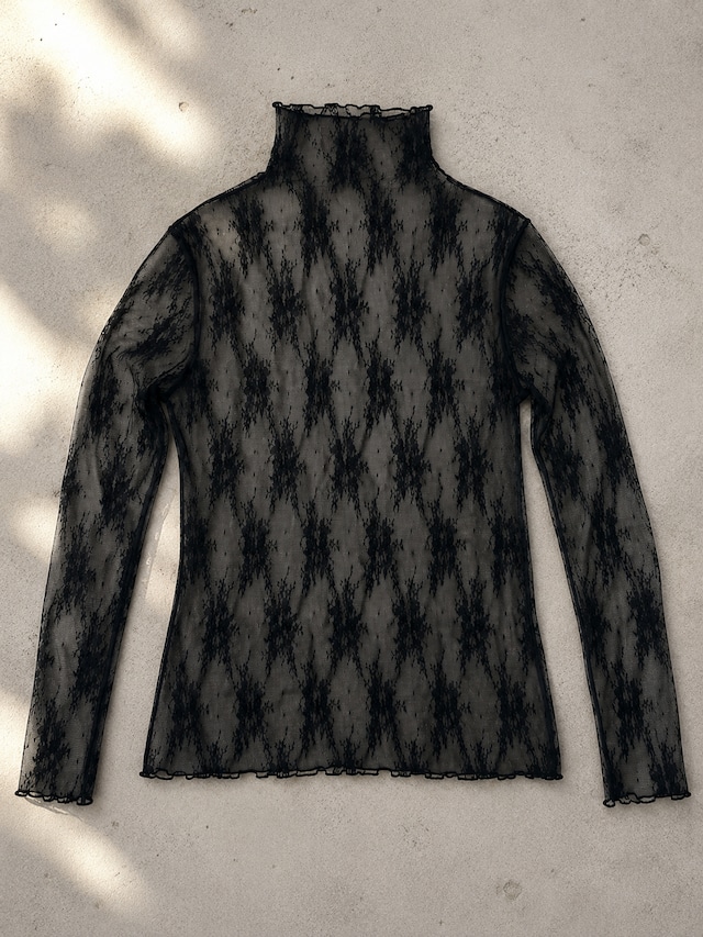 【LAST1】flower sheer tops-black