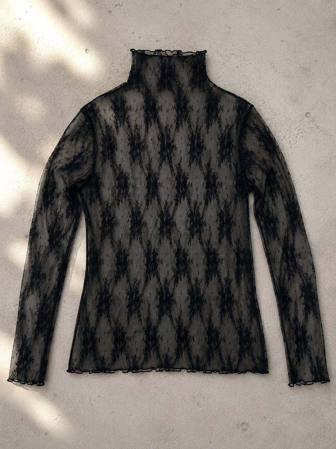 【LAST1】flower sheer tops-black