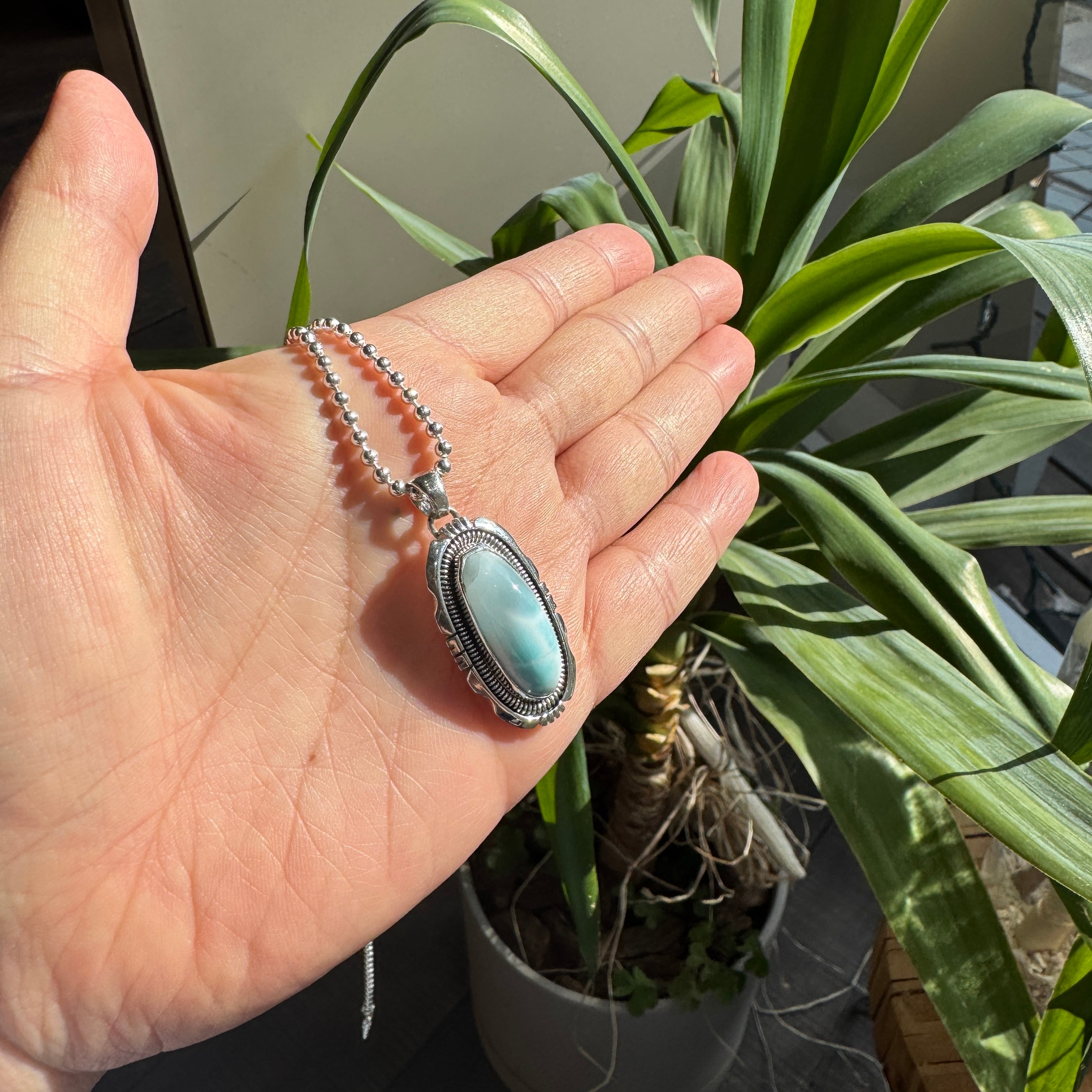Indian Jewelry 》一点物 ラリマー ロングオーバル ペンダント