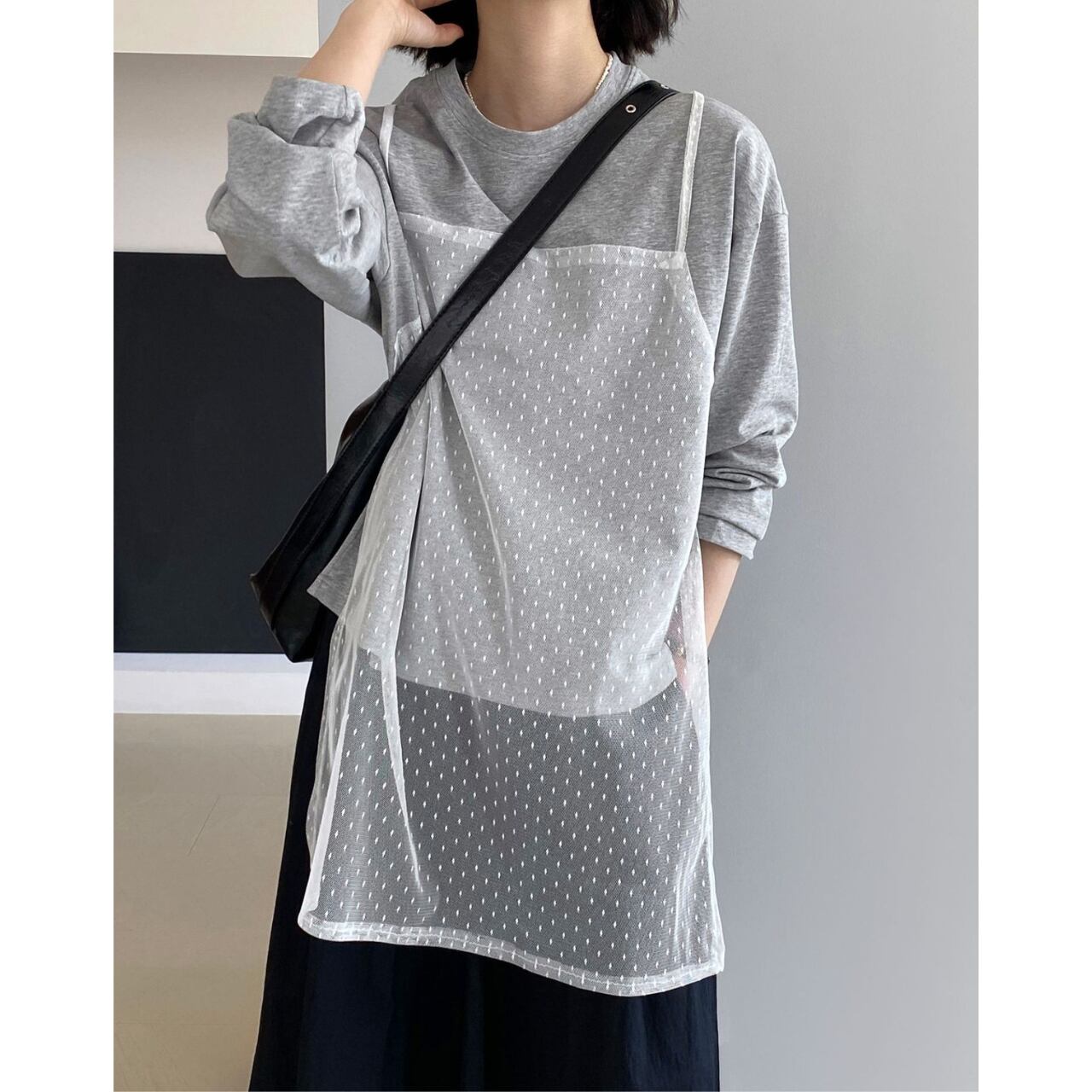 キャミソールレイヤード風Tシャツ a0437