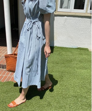 《予約販売》plain wrap onepiece (cream / blue)