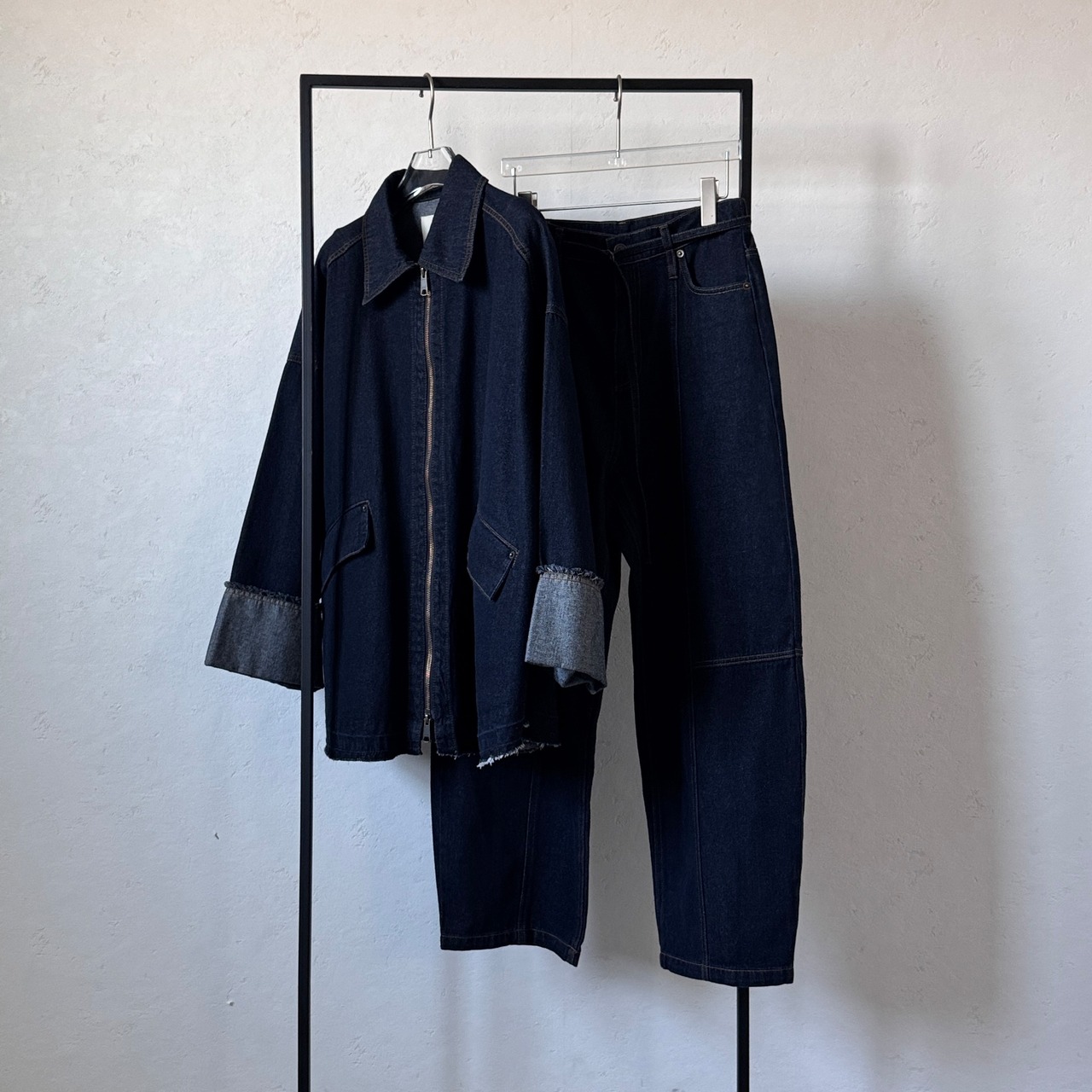 【受注予約:1月下旬入荷予定】W zip フリンジツイルデニムオーバーJK/インディゴ