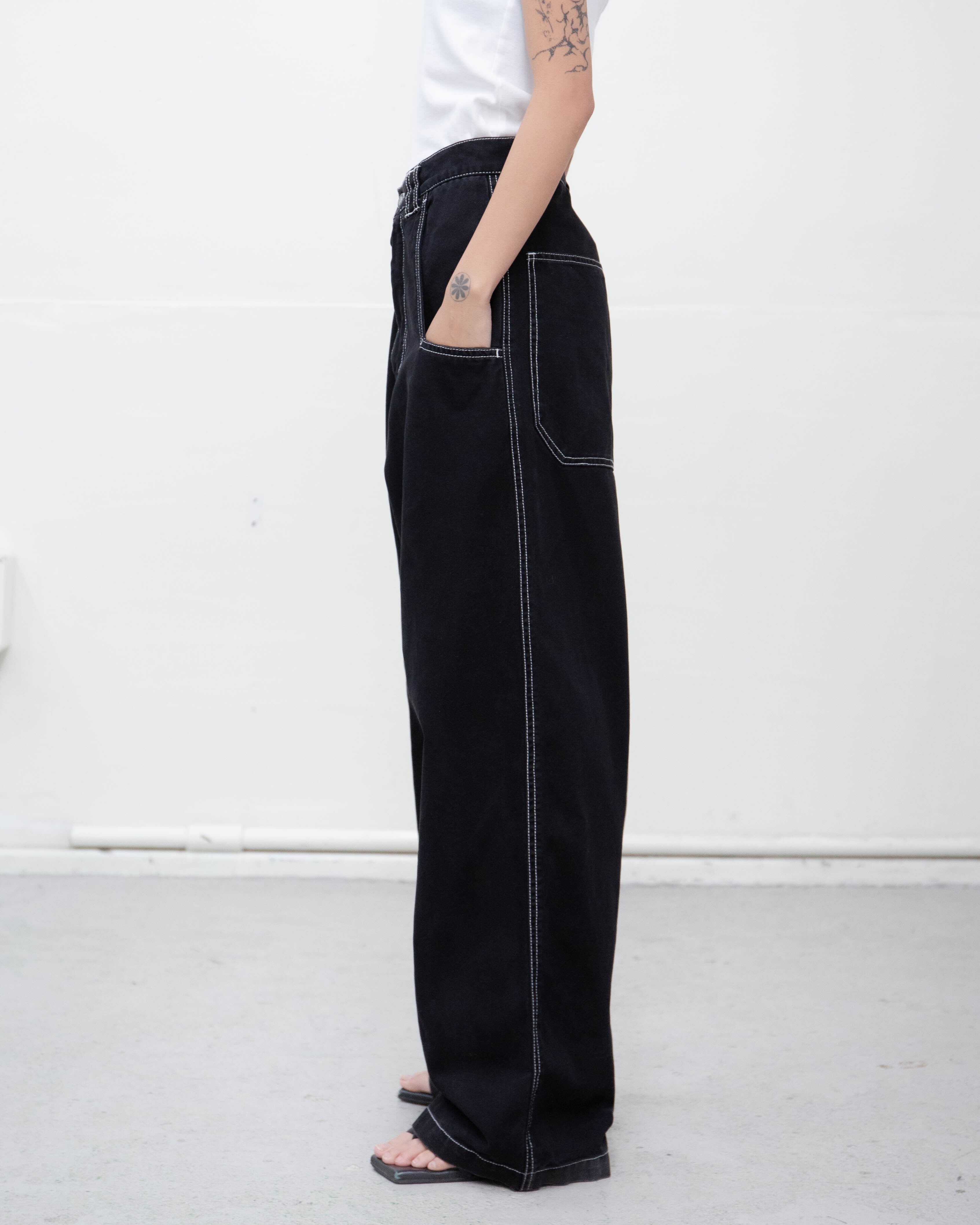 1990s extra wide topstitched duck pants | LUIK FINN