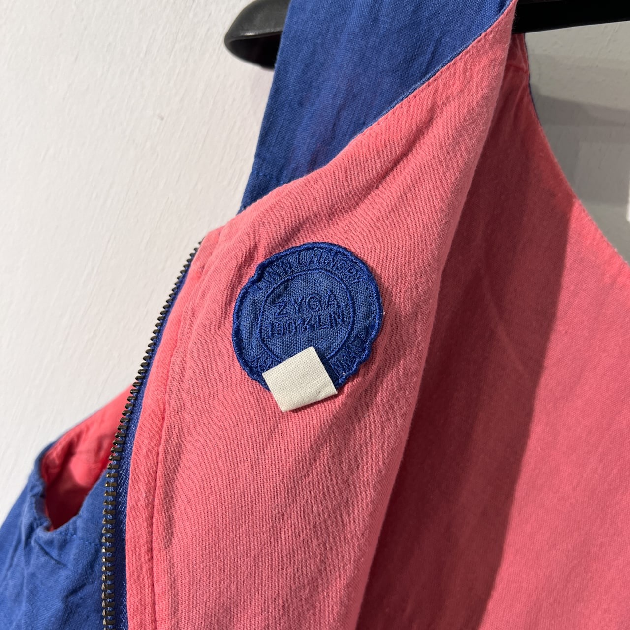 ZYGA Lin’n Laundry リネン100% ズィガ ラン ランドリー ノースリーブ チュニック ワンピース 42/L/ブルー×ピンク/リトアニアリネン