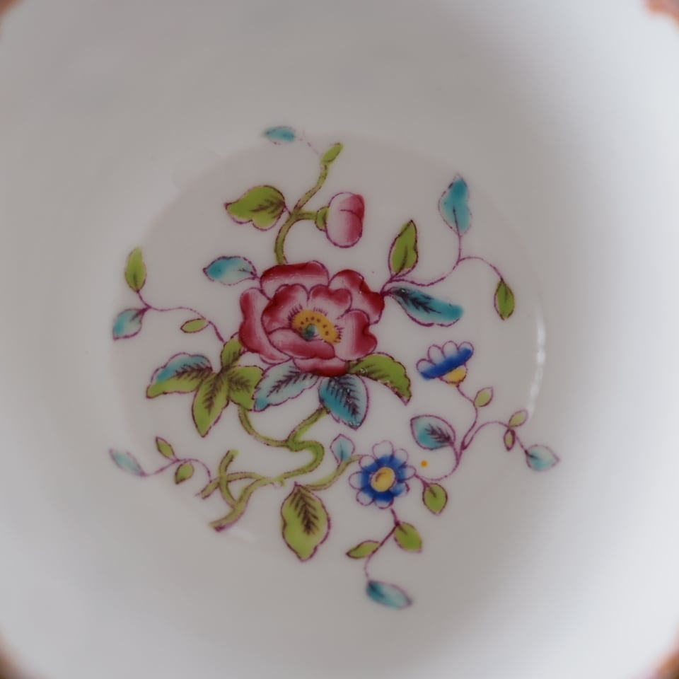 希少コールポート 英国アンティーク 花鳥図 カッコウ トリオ カップ