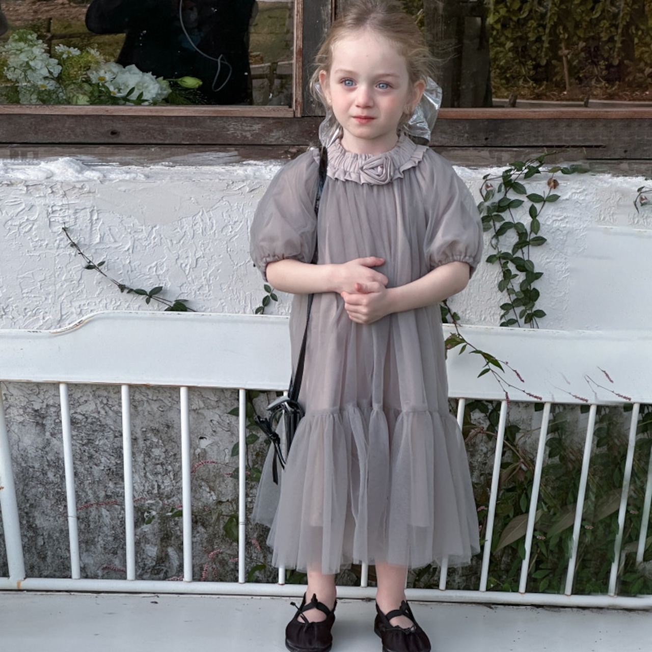 夏パフスリーブチュールワンピース