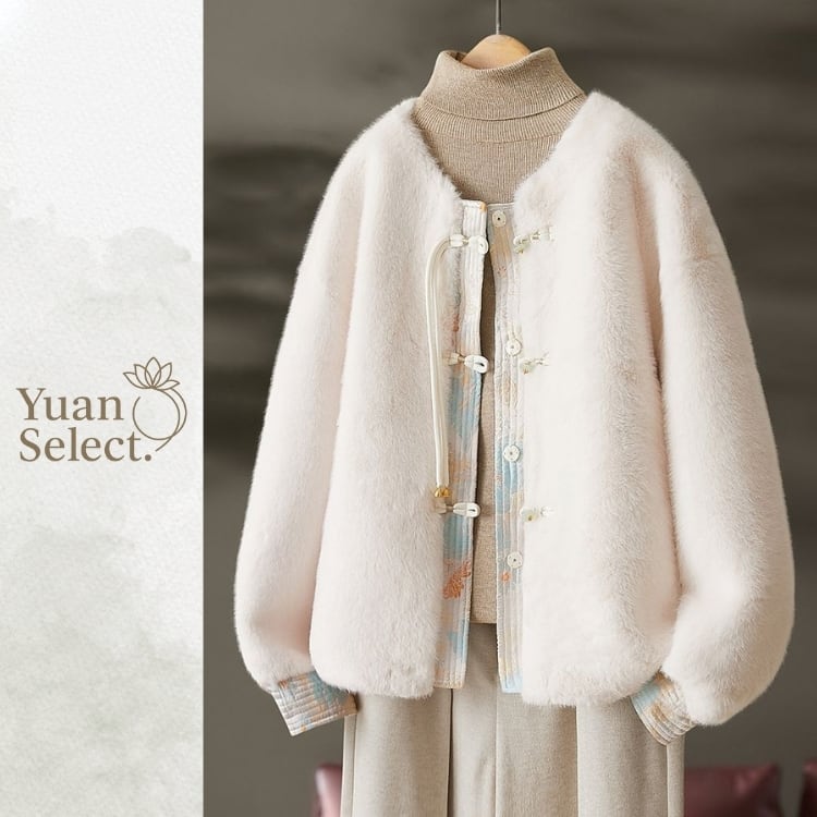 チャイナボタン×フェイクファー　ふんわりノーカラーアウター　YS00217
