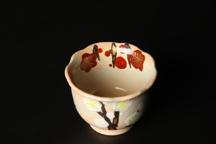 仁清写　梅ノ画茶盌　宗完　花山窯　紅園 茶碗 仁清 松竹梅に鶴 茶器＆茶道具 抹茶碗 - Sazen Tea