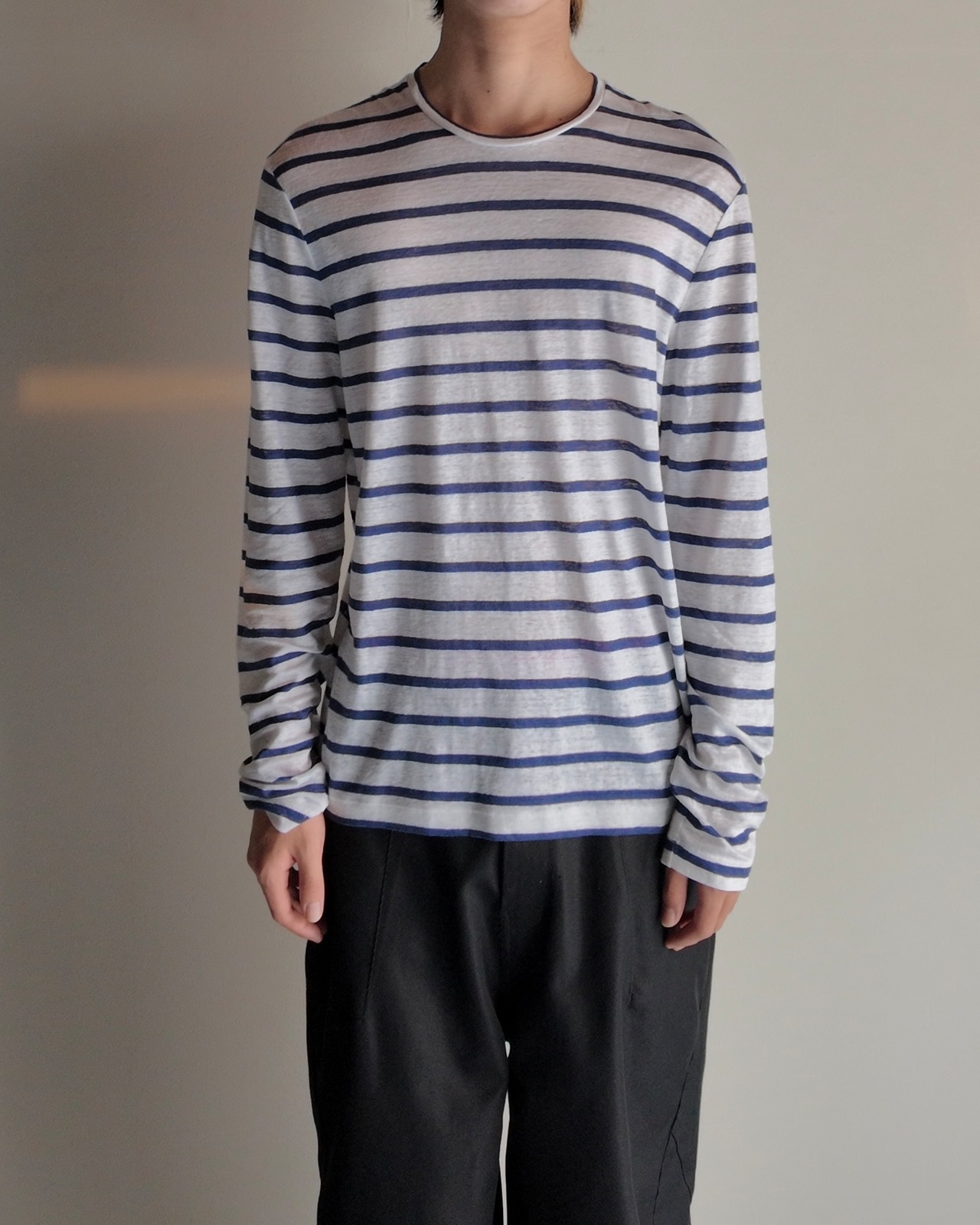 【DSQUARED2】linen crew neck border top
