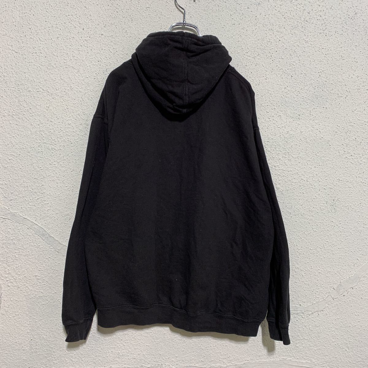 スウェット パーカー M〜 ブラック パープル プリント フーディー 古着