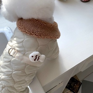 【PET】2色展開秋冬用暖かくて裏起毛可愛い魚飾り防寒効果抜群フック付き4脚タイプコットンコート