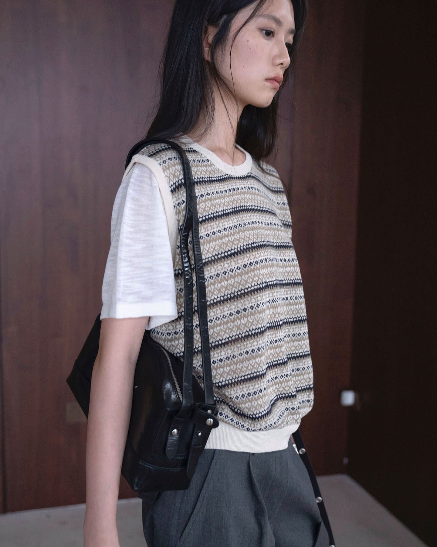 Jacquard Layered Knit Vest Tops