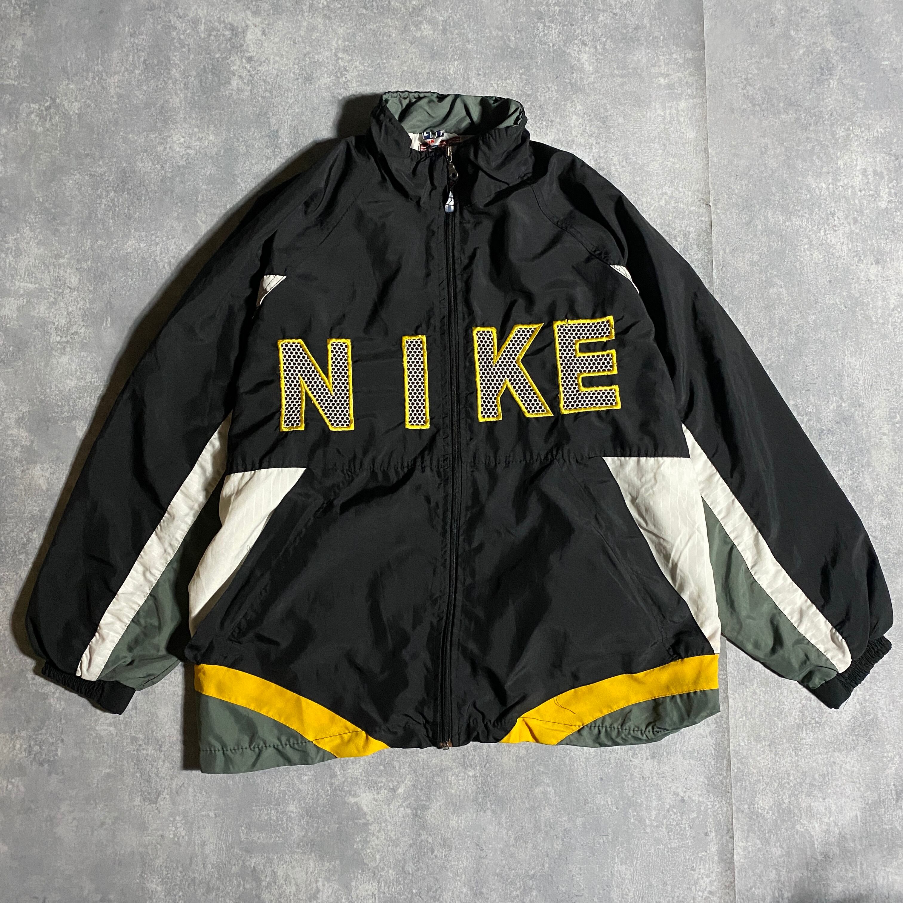 90's NIKE ナイキ イニシャル×スウォッシュ 刺繍両面ロゴ ナイロン 