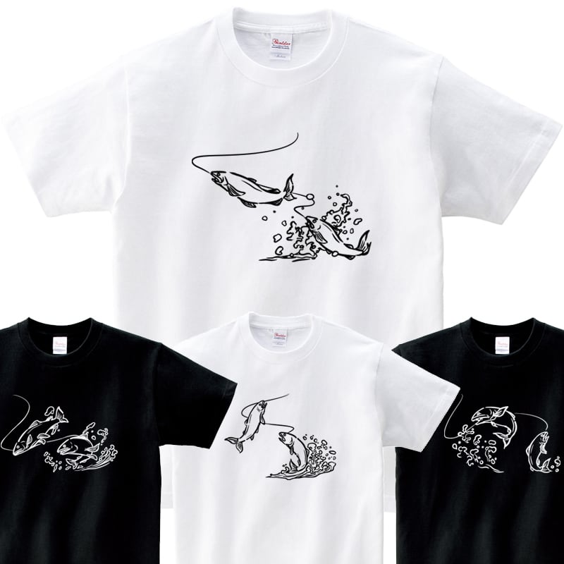 選べるデザイン 鮎 友釣り 線画 アユ Tシャツ rf23 半袖・長袖 渓流