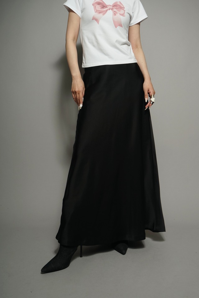 SATIN FLARE MAXI SKIRT  (BLACK) 2402-63-51