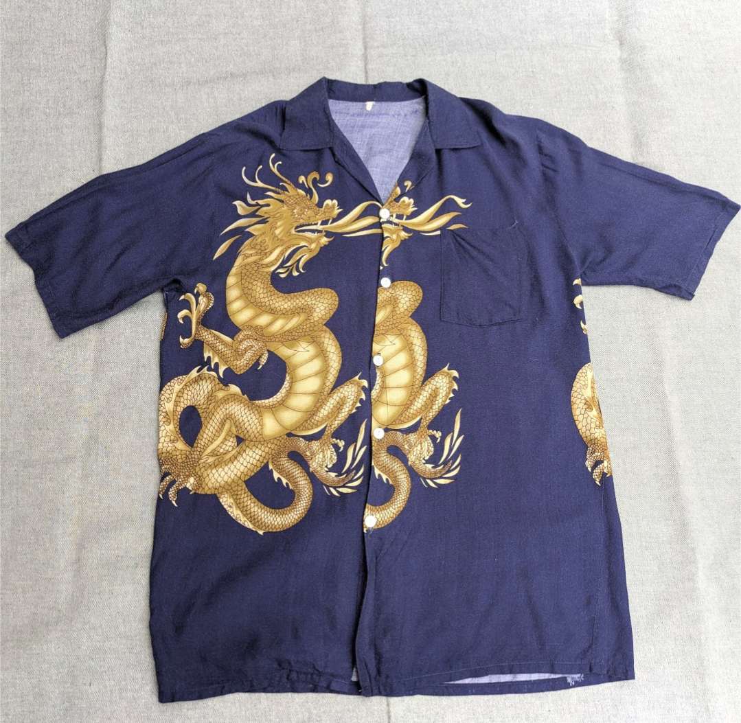 dragon print rayon open collar shirt 小岩店