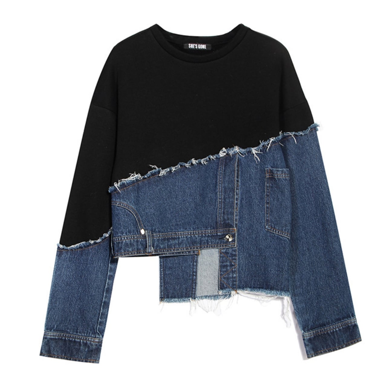 Denim Switch Asymmetrical Sweatshirt 00962