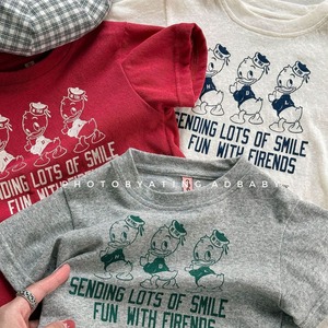 【80-130】夏新作キャラクタープリントクールネックTシャツ