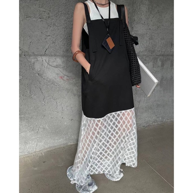 switching mesh jumper skirt L0596