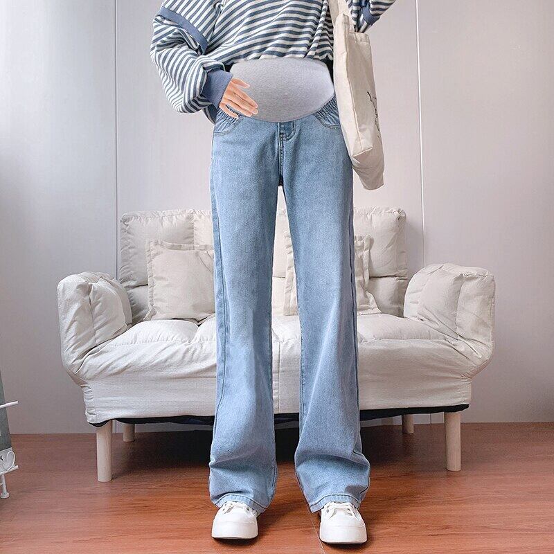 【新作】【送料無料】 952＃ソフトストレッチデニムマタニティフルロングジーンズワイドレッグラージサイズルーズパンツ妊婦ウエストエラスティックウエスト妊娠 伸縮 大きめサイズ ワイドパンツ AL expec470143371968