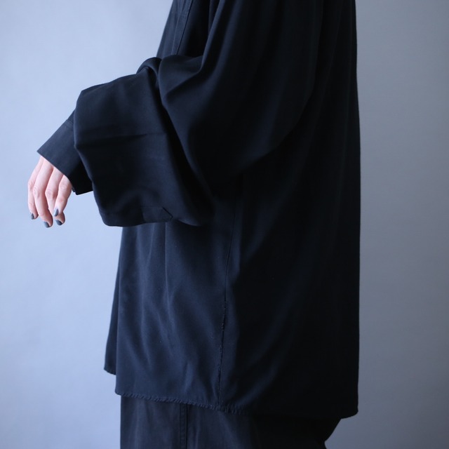 "刺繍" art design fry-front band collar minimal mode shirt