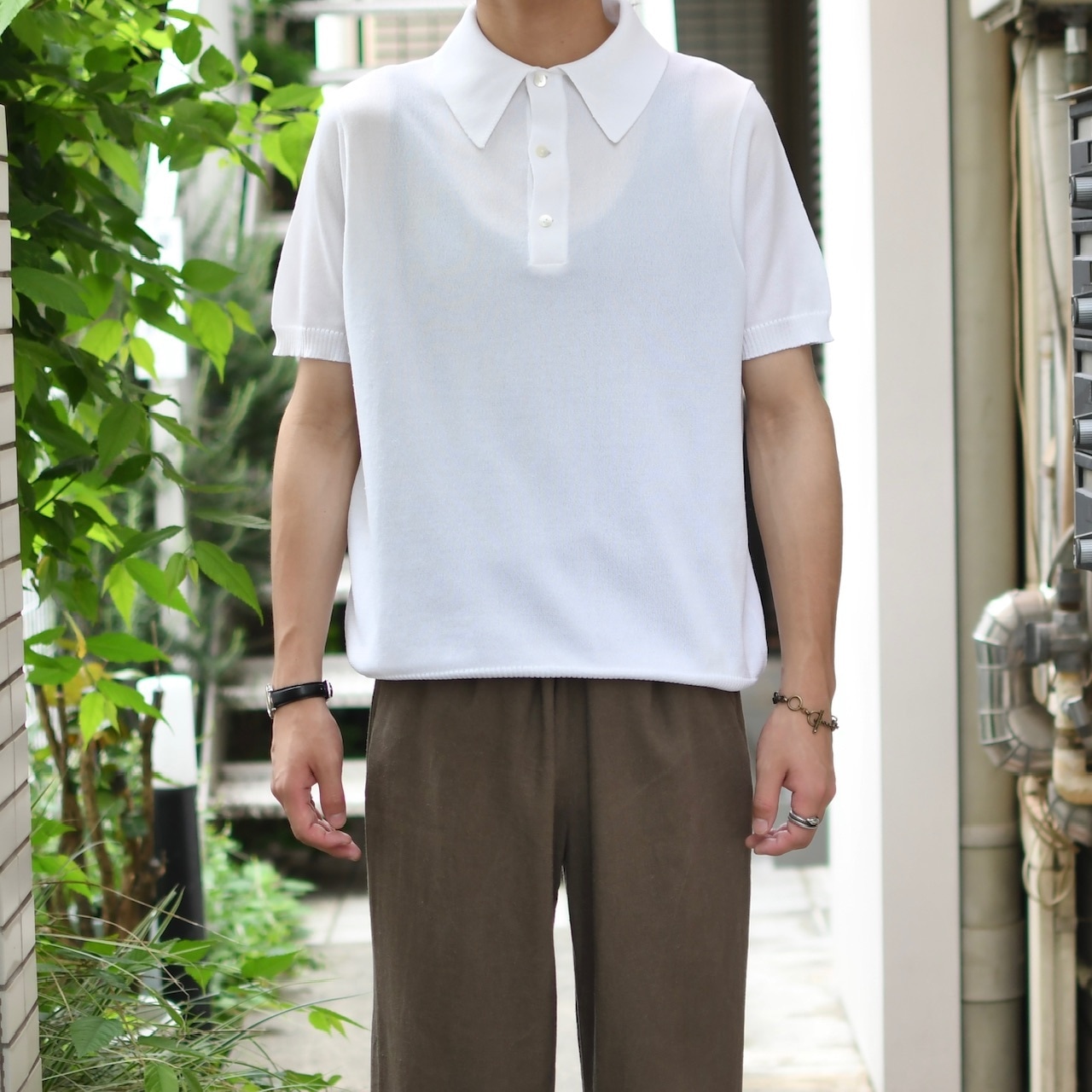 white knit polo