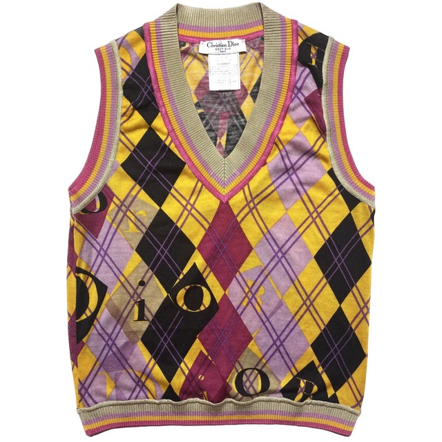 "CARD SOLDIERS" Christian Dior AW04 golf collection multicolor argyle petttern vest top
