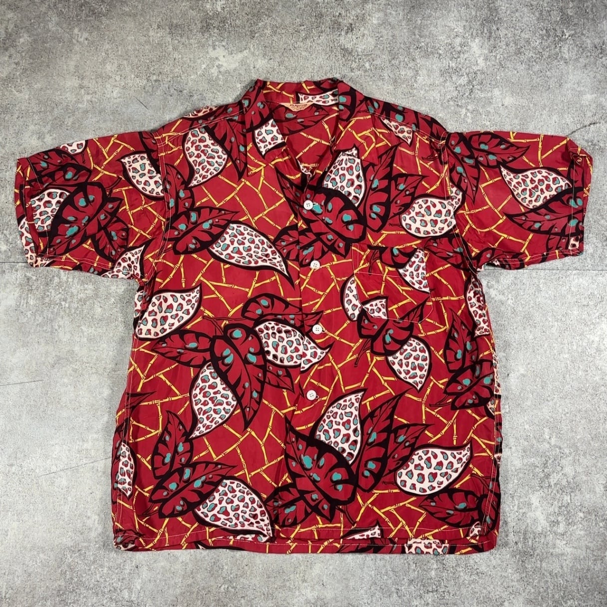 PILGRIM ピルグリム 50's ハワイアンシャツ 15 M アロハシャツ 半袖シャツ レッド vintage ヴィンテージ メンズ 50's PILGRIM ハワイアンシャツ 15 M アロハシャツ 半袖シャツ レッド