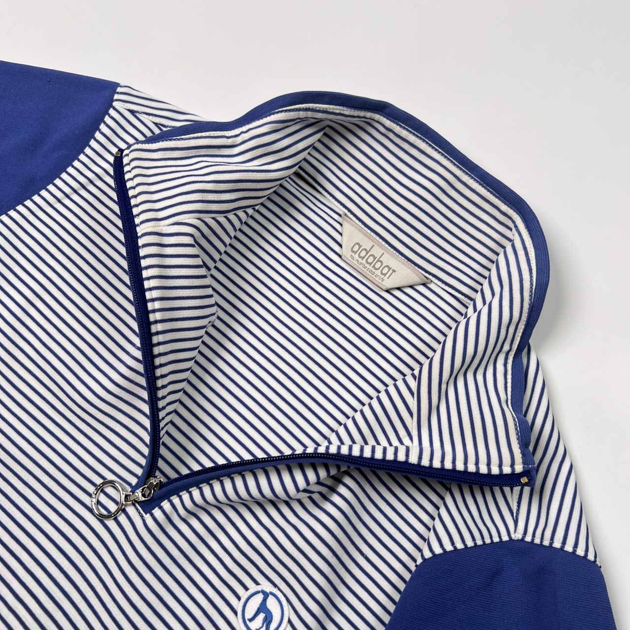 adabat アダバット ボーダー柄 ハイネック ハーフジップ 半袖Tシャツ カットソー サイズ 38 /ゴルフ/レディース